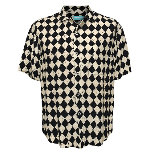 Men's Rayon Classic Shirttail Hem - Folk Check Black