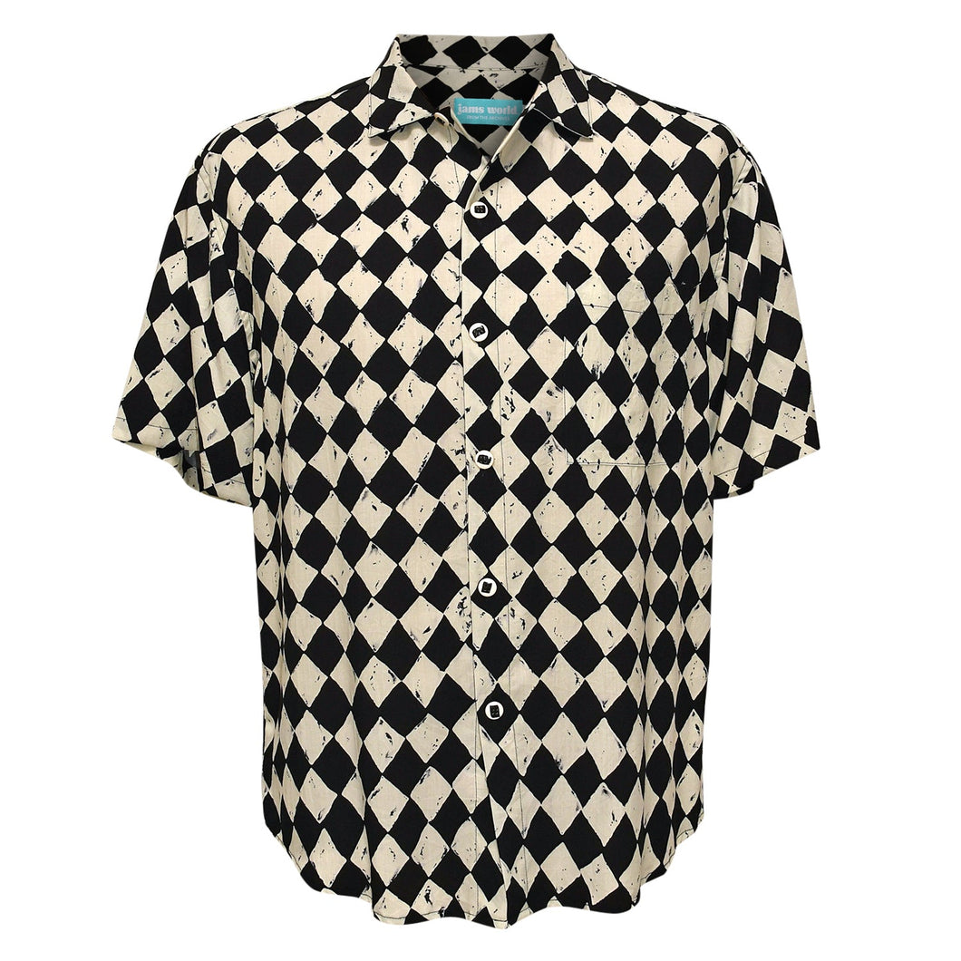 Men's Rayon Classic Shirttail Hem - Folk Check Black