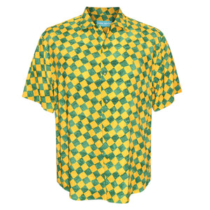 Men's Rayon Classic Shirttail Hem - Folk Check Green